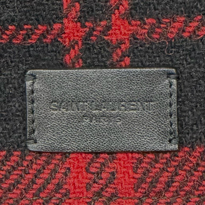 極美品◇SAINT LAURENT PARIS サンローランパリ 594400 ウール レザーロゴパッチ付き チェック柄 2WAY ダッフルバッグ ボストンバッグ