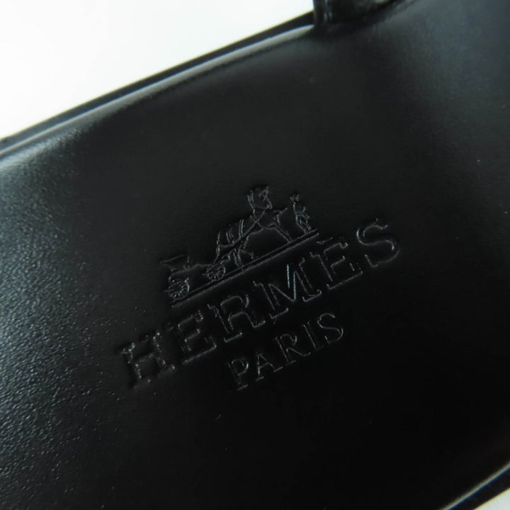 未使用品☆HERMES エルメス アルモニ シルバー金具 H金具 アンクルストラップ レザー サンダル ブラック 35 箱・保袋付 伊製 レディース