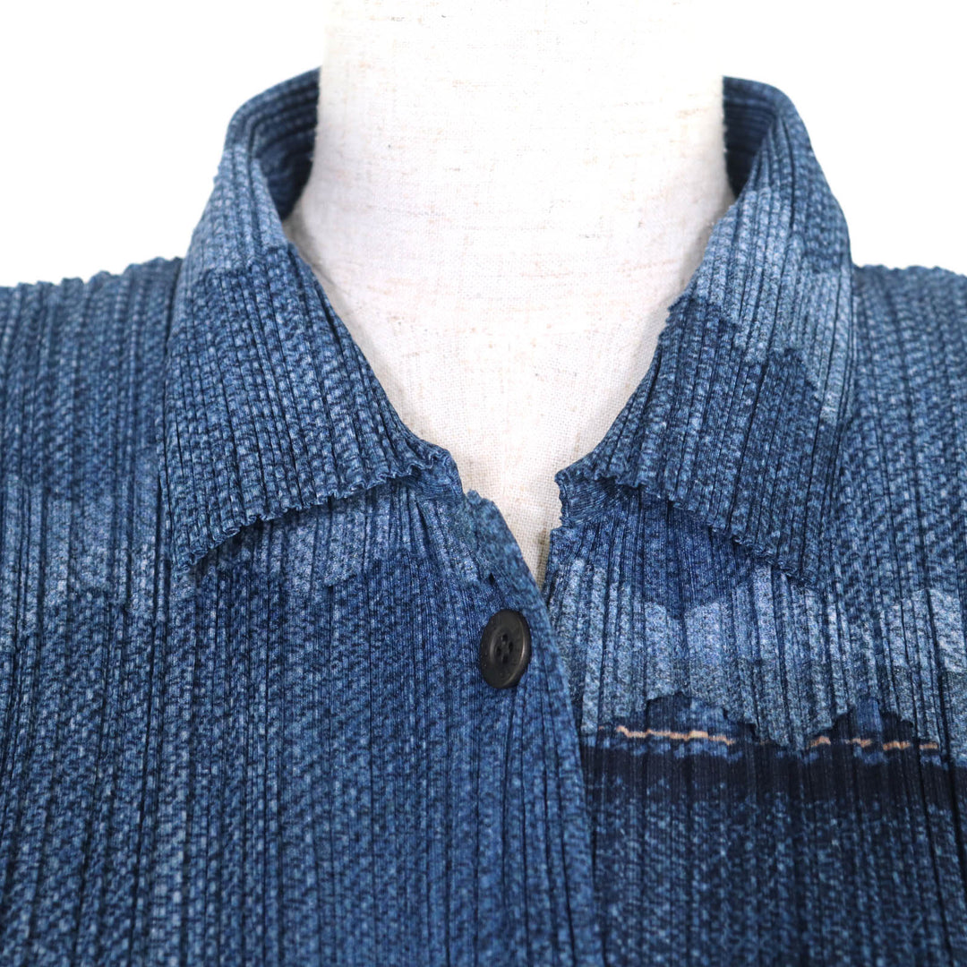 極美品◇PLEATS PLEASE プリーツプリーズ イッセイミヤケ PP12-JJ522 パッチワーク デニム転写 半袖シャツ 3 日本製 正規品 レディース