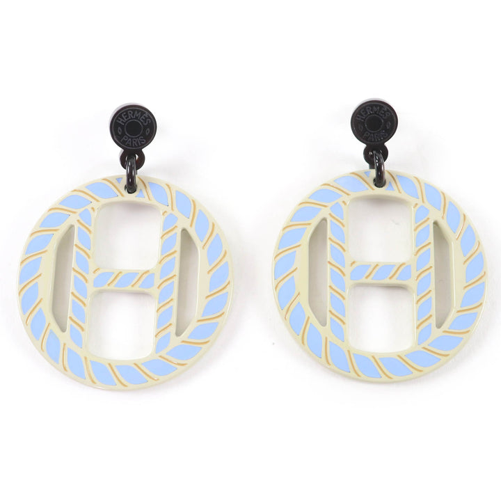 美品☆HERMES エルメス Hエキップ・ノーティックピアス バッファローホーンラッカー リュミェール ブルー アクセサリー レディース
