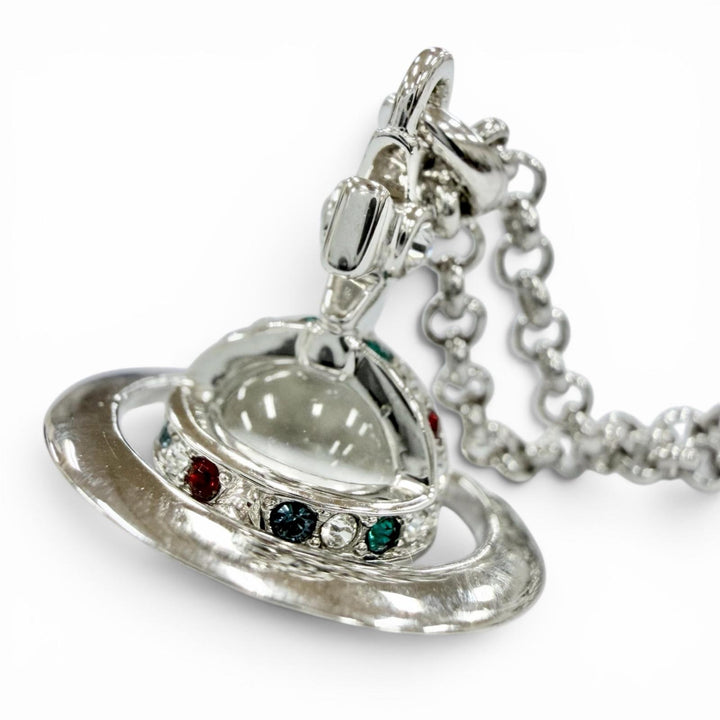 極美品◇Vivienne Westwood ヴィヴィアンウエストウッド スモール オーブネックレス ラインストーン装飾 ペンダント シルバー レディース
