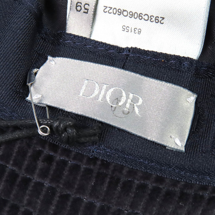 未使用品△DIOR ディオールオム 293C906Q6022 ダイヤモンドCDロゴ 裏地オブリーク コーデュロイ バケットハット 帽子 ネイビー 59 正規品