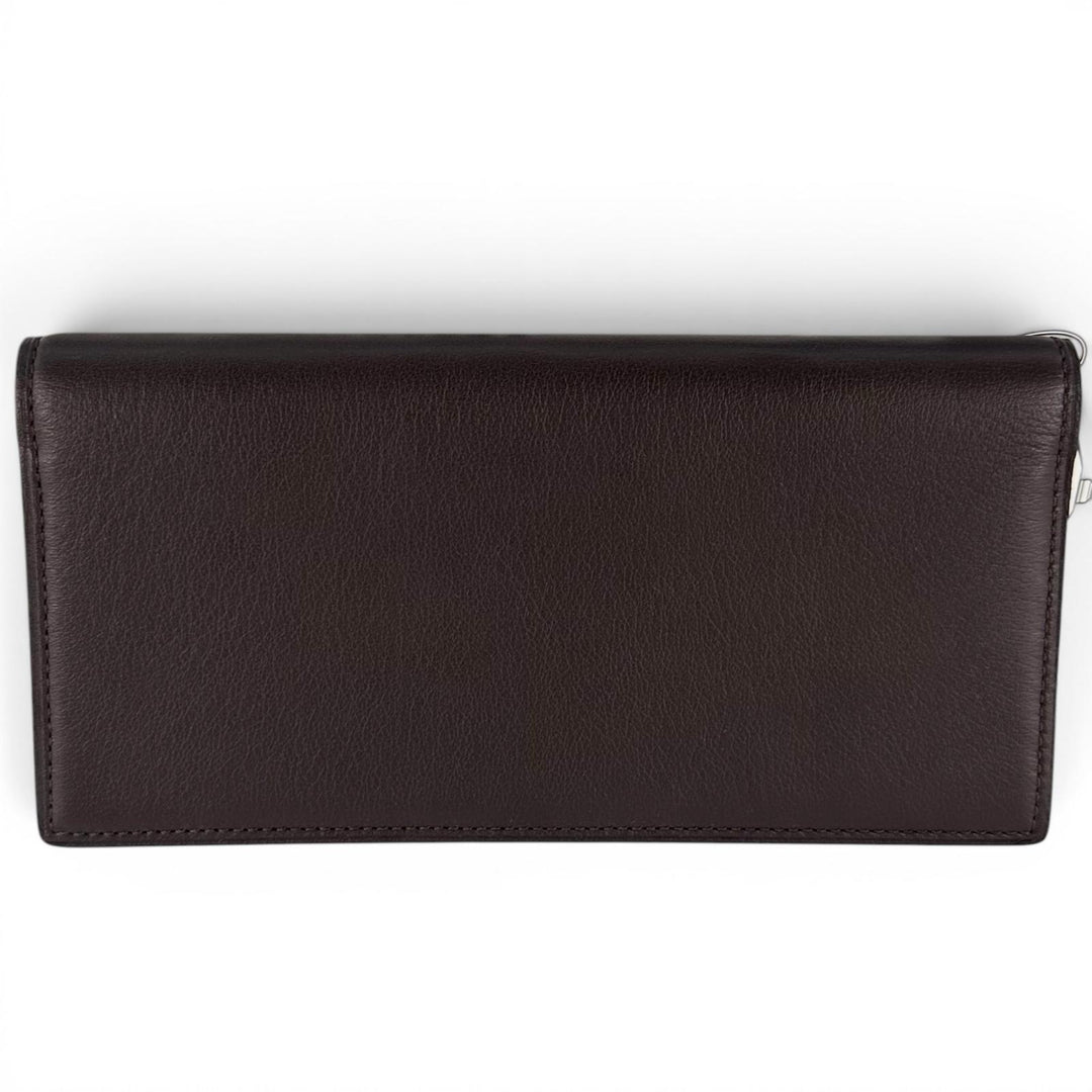 未使用品▲Dunhill ダンヒル カーフレザー ロゴ入り 二つ折り レザーウォレット 札入れ 長財布 ダークブラウン フランス製 メンズ 箱付き