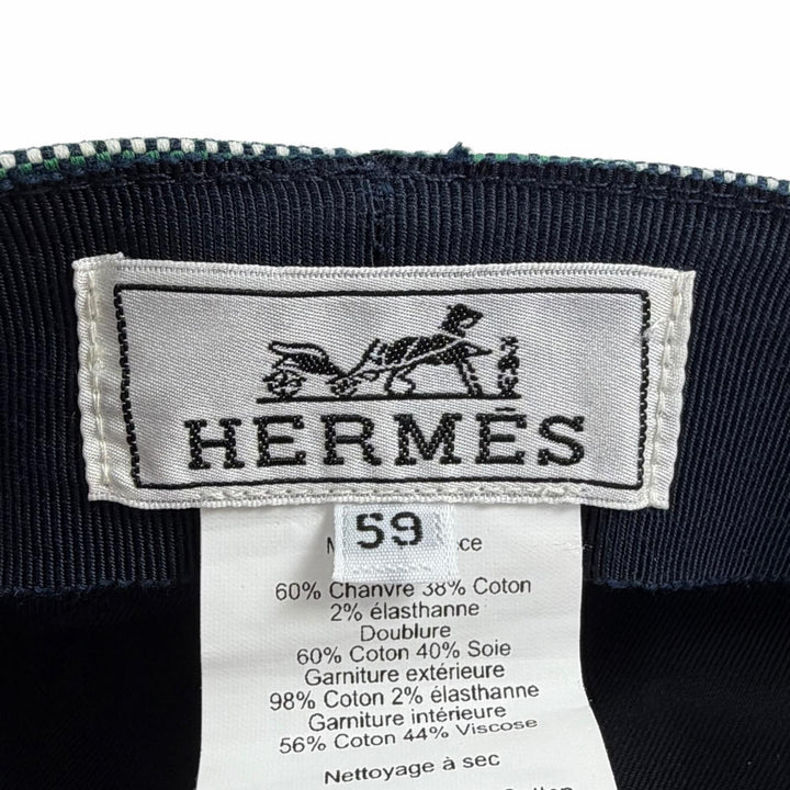 美品◇HERMES エルメス カヴァル ポップ セリエボタン付 チェック柄 キャスケット 帽子 アイボリー 59 フランス製 正規品 レディース