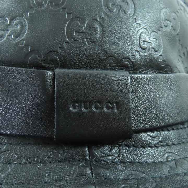 極美品★GUCCI グッチ 023441 グッチシマ ロゴ入り GG柄 レザー ハット バケットハット 帽子 ブラック L イタリア製 正規品 レディース