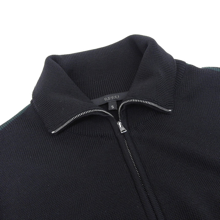 極美品▲GUCCI グッチ 296073 ウール100％ ウェブライン ZIP ロングスリーブ ドライバーズ ニット ブラック S イタリア製 正規品 メンズ