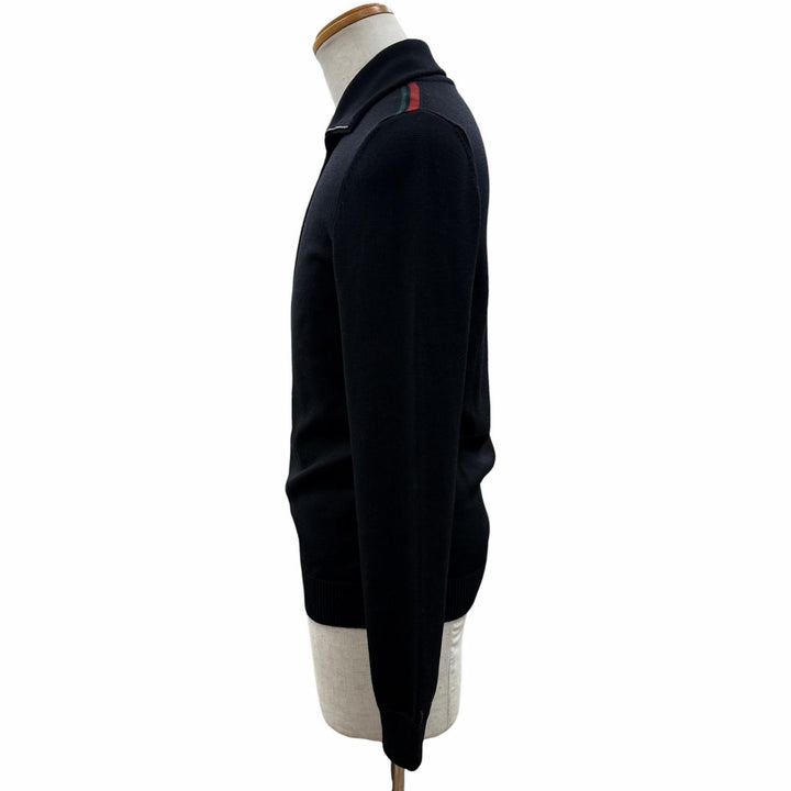 極美品▲GUCCI グッチ 296073 ウール100％ ウェブライン ZIP ロングスリーブ ドライバーズ ニット ブラック S イタリア製 正規品 メンズ