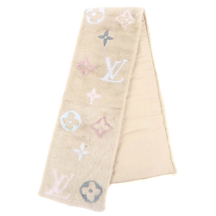極美品◇LOUIS VUITTON ルイヴィトン M73020 エシャルプ ミンクグラム 裏地シルク100％ モノグラム マフラー イタリア製 レディース