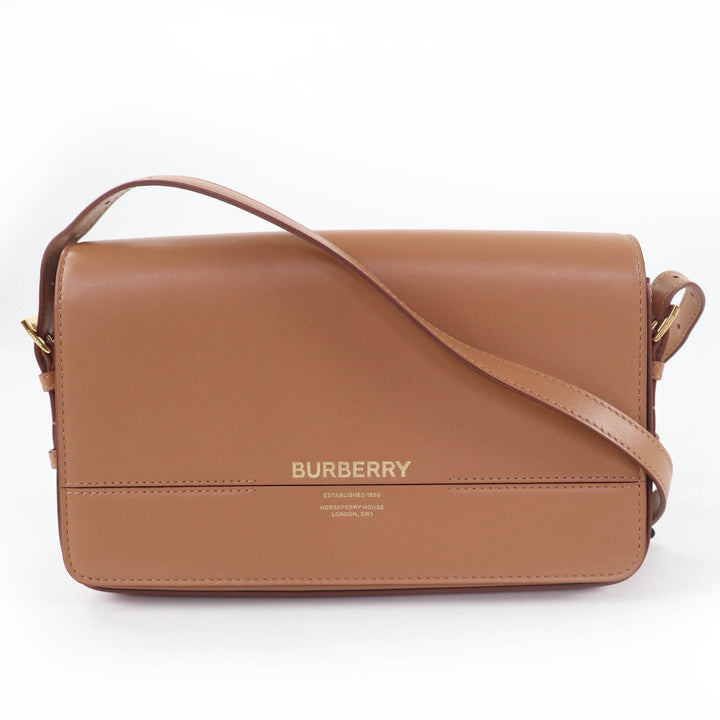 極美品☆BURBERRY バーバリー グレース ロゴ入り レザー ショルダーバッグ ブラウン 保存袋付き イタリア製 レディース