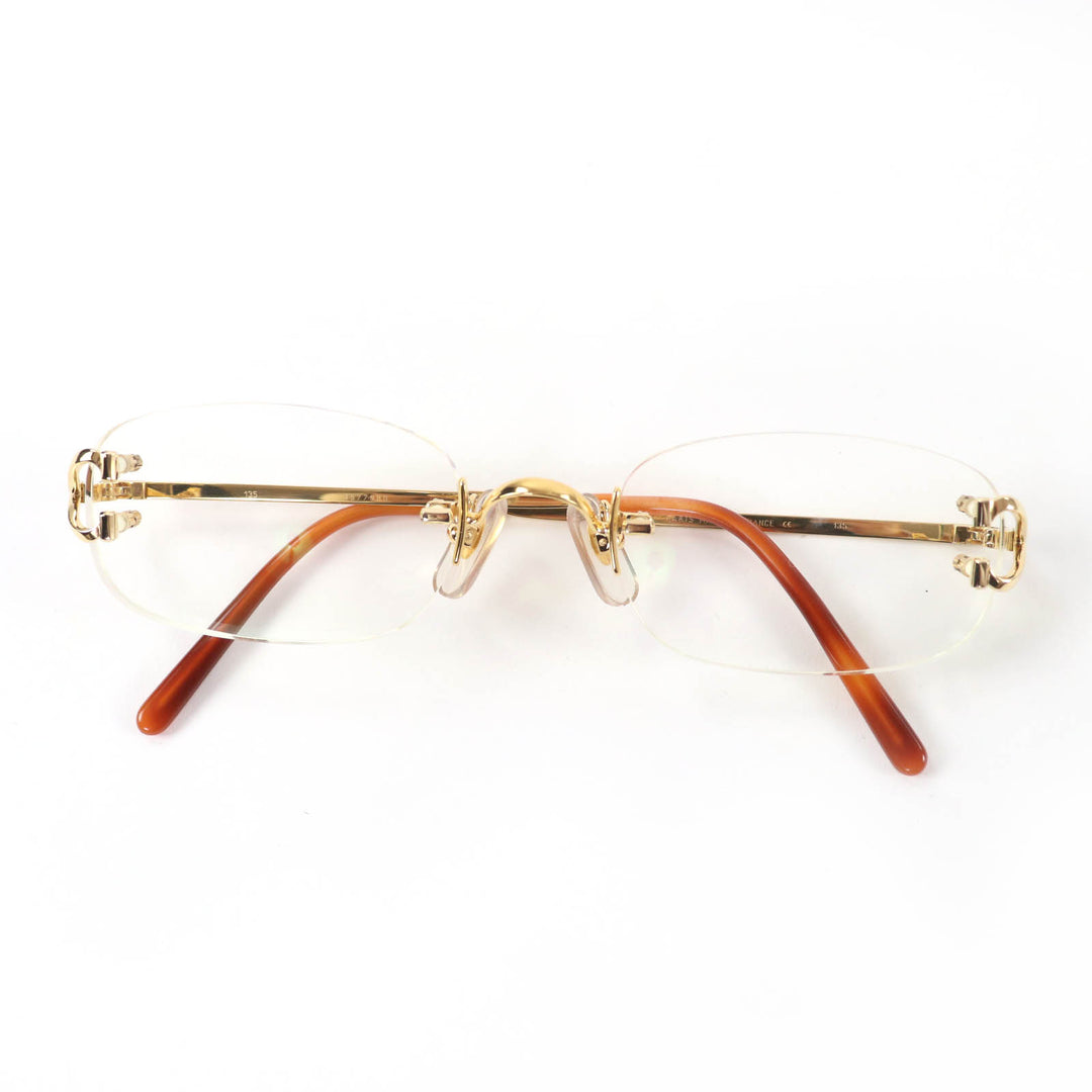美品☆Cartier カルティエ 135 リムレス ツーポイント メガネ 眼鏡 アイウェア ゴールド 度入り フランス製 レディース