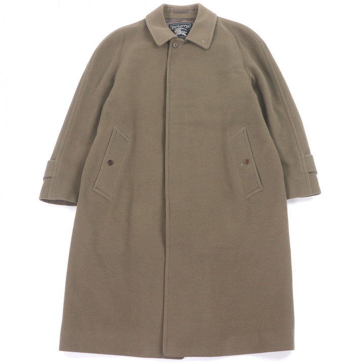 良品□Burberrys バーバリー ヴィンテージ ウール カシミヤ フライフロント ステンカラーコート ロングコート カーキ 92-170 メンズ
