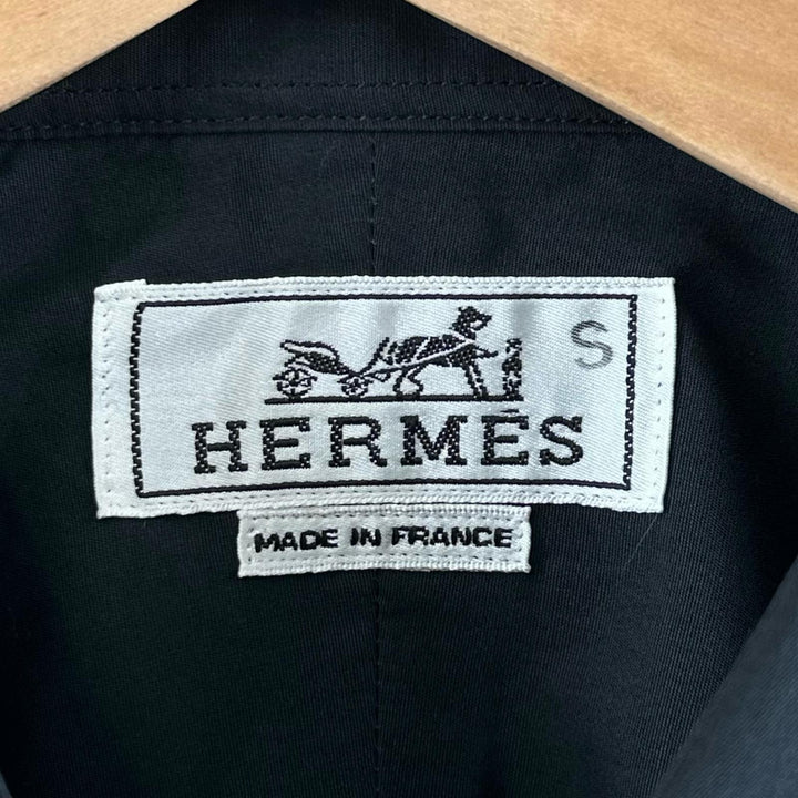 極美品▲HERMES エルメス コットン100％ 比翼仕立て セリエボタン 長袖シャツ ブラック 40 フランス製 正規品 メンズ