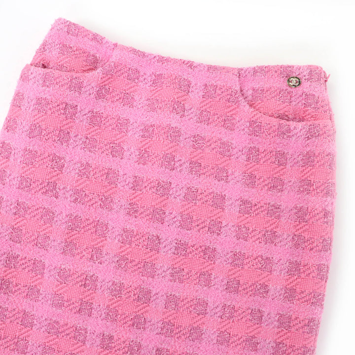 極美品☆CHANEL シャネル 24P P76729V68549 ココマーク ランウェイ着用 LOOK7 ツイードスカート ピンク 36 フランス製 正規品 レディース
