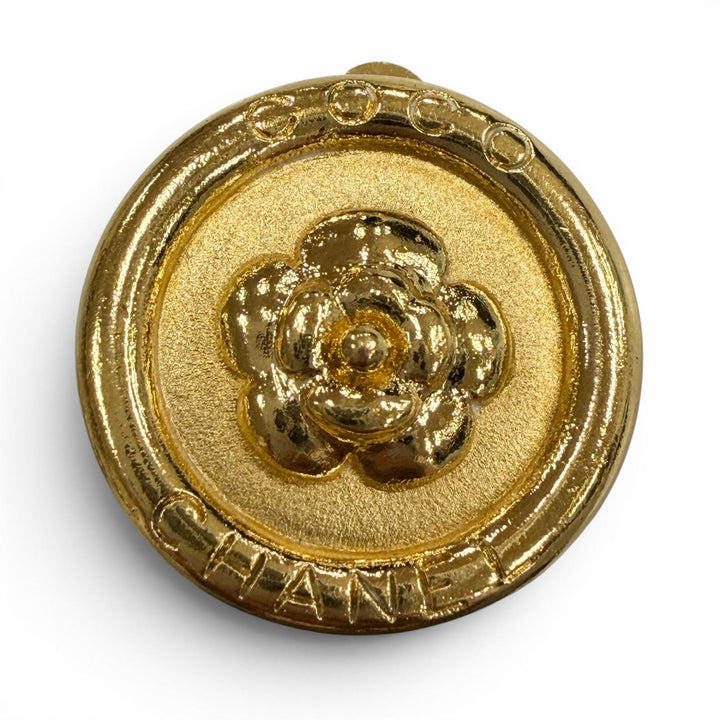 極美品▼CHANEL シャネル ヴィンテージ カメリア ラウンド 97P イヤリング ゴールド フランス製 レディース アクセサリー