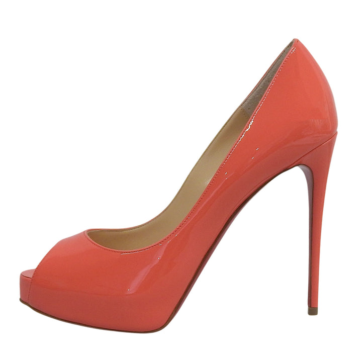 未使用品▲Christian Louboutin クリスチャンルブタン NEW VERY PRIVE 120 オープントゥ パテントレザー パンプス ピンク 36.5 箱付