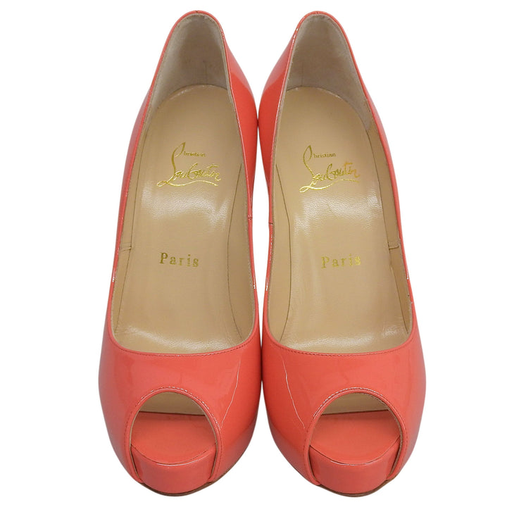 未使用品▲Christian Louboutin クリスチャンルブタン NEW VERY PRIVE 120 オープントゥ パテントレザー パンプス ピンク 36.5 箱付