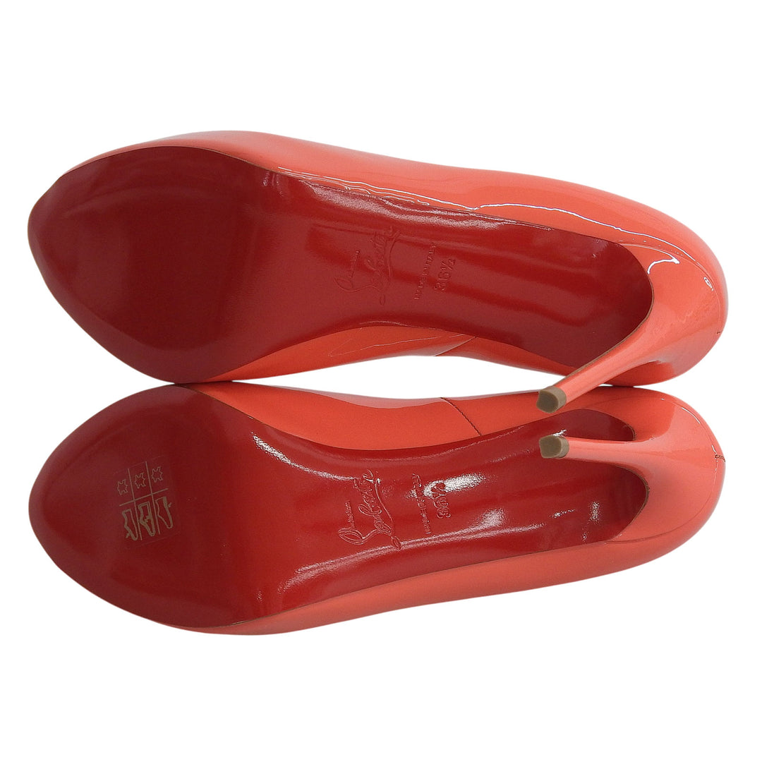 未使用品▲Christian Louboutin クリスチャンルブタン NEW VERY PRIVE 120 オープントゥ パテントレザー パンプス ピンク 36.5 箱付