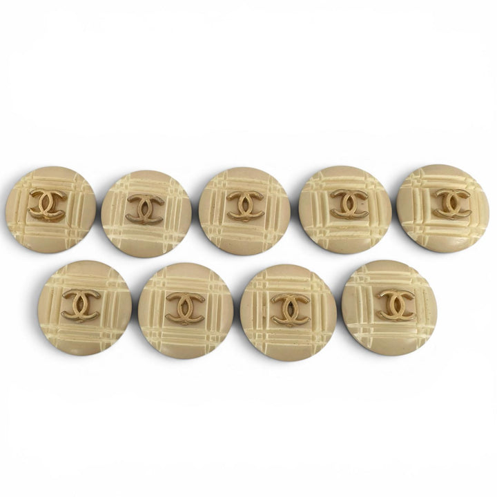 美品▲CHANEL シャネル ヴィンテージ CCロゴ ココマーク 格子柄 9個セット ボタン ベージュ ゴールド レディース