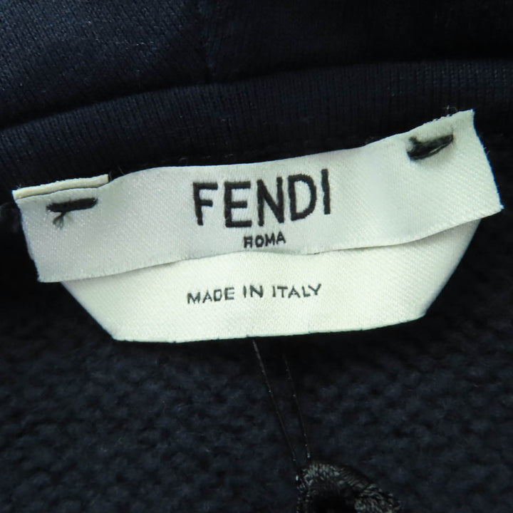 極美品☆FENDI フェンディ FS7006 コットン パームツリー刺繍入り プルオーバーパーカー ネイビー 38 イタリア製 正規品 レディース