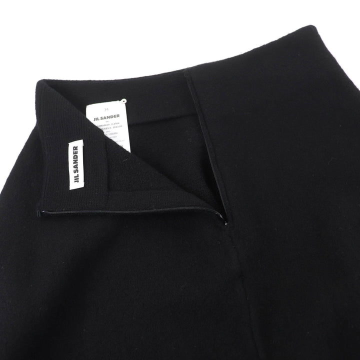 極美品☆JIL SANDER ジルサンダー 23AW J02MA0024 ウール 裾アシンメトリー ニット フレアスカート ブラック 34 伊製 正規品 レディース