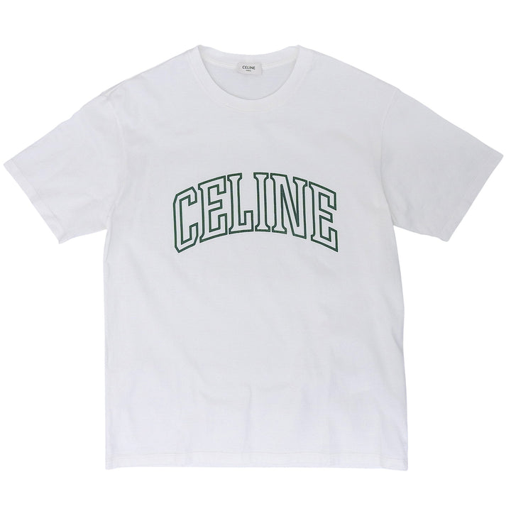 極美品▲CELINE セリーヌ 2X60L671Q コットン100％ ロゴプリントルーズ 半袖Ｔシャツ ホワイト グリーン XS フランス製 正規品 メンズ
