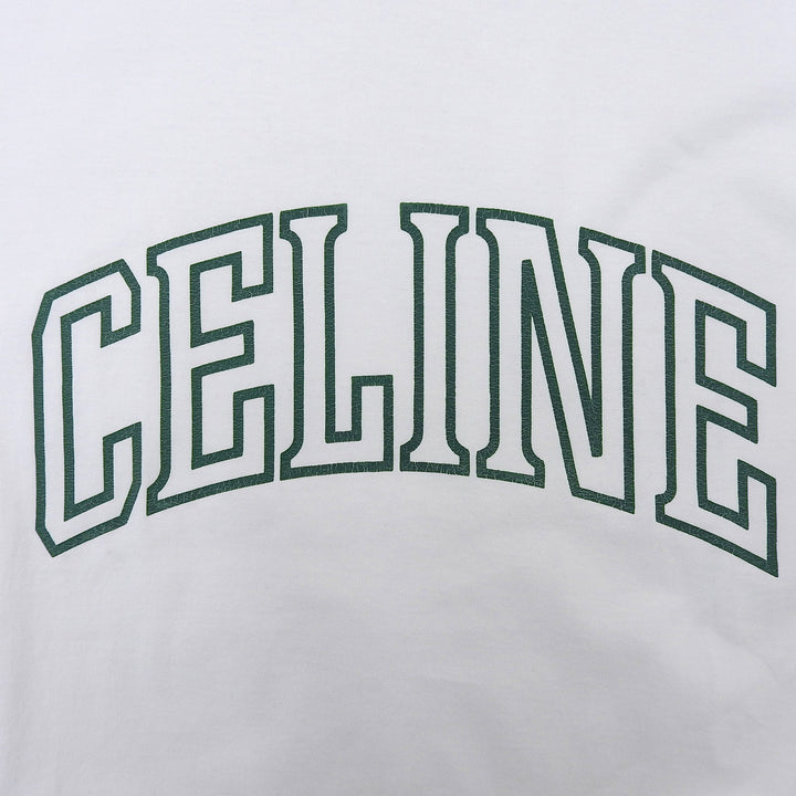 極美品▲CELINE セリーヌ 2X60L671Q コットン100％ ロゴプリントルーズ 半袖Ｔシャツ ホワイト グリーン XS フランス製 正規品 メンズ