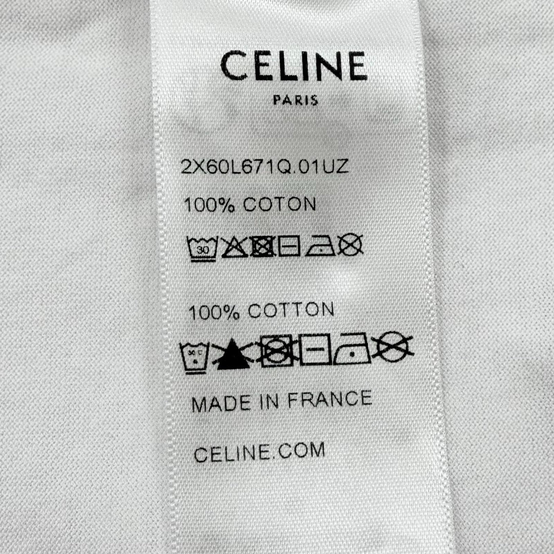 極美品▲CELINE セリーヌ 2X60L671Q コットン100％ ロゴプリントルーズ 半袖Ｔシャツ ホワイト グリーン XS フランス製 正規品 メンズ