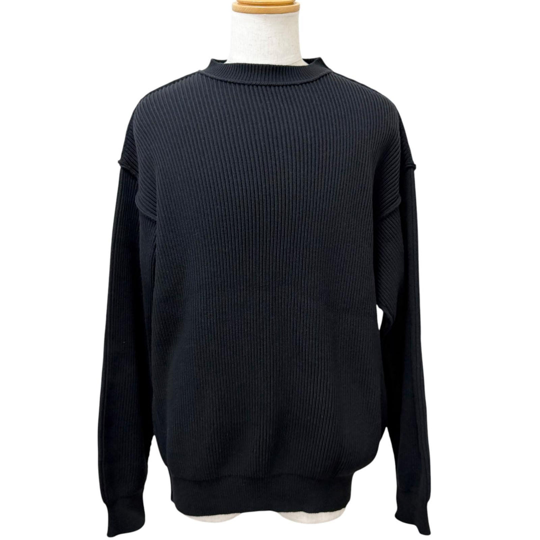 美品□BALENCIAGA バレンシアガ 24AW 812125 コットン ウール リブ編み 長袖ニット セーター ブラック XS イタリア製 正規品 メンズ