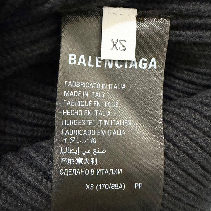 美品□BALENCIAGA バレンシアガ 24AW 812125 コットン ウール リブ編み 長袖ニット セーター ブラック XS イタリア製 正規品 メンズ