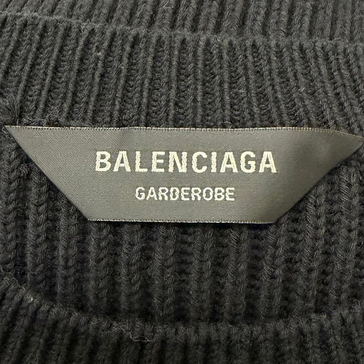 美品□BALENCIAGA バレンシアガ 24AW 812125 コットン ウール リブ編み 長袖ニット セーター ブラック XS イタリア製 正規品 メンズ