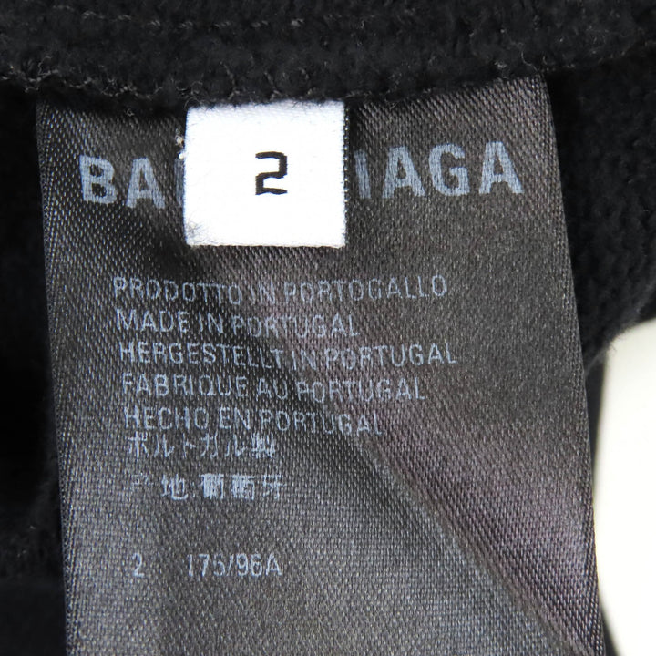 美品△BALENCIAGA バレンシアガ 22SS 674986 コットン100％ ユーズド加工 カレッジロゴプリント パーカー ブラック 2 正規品 メンズ