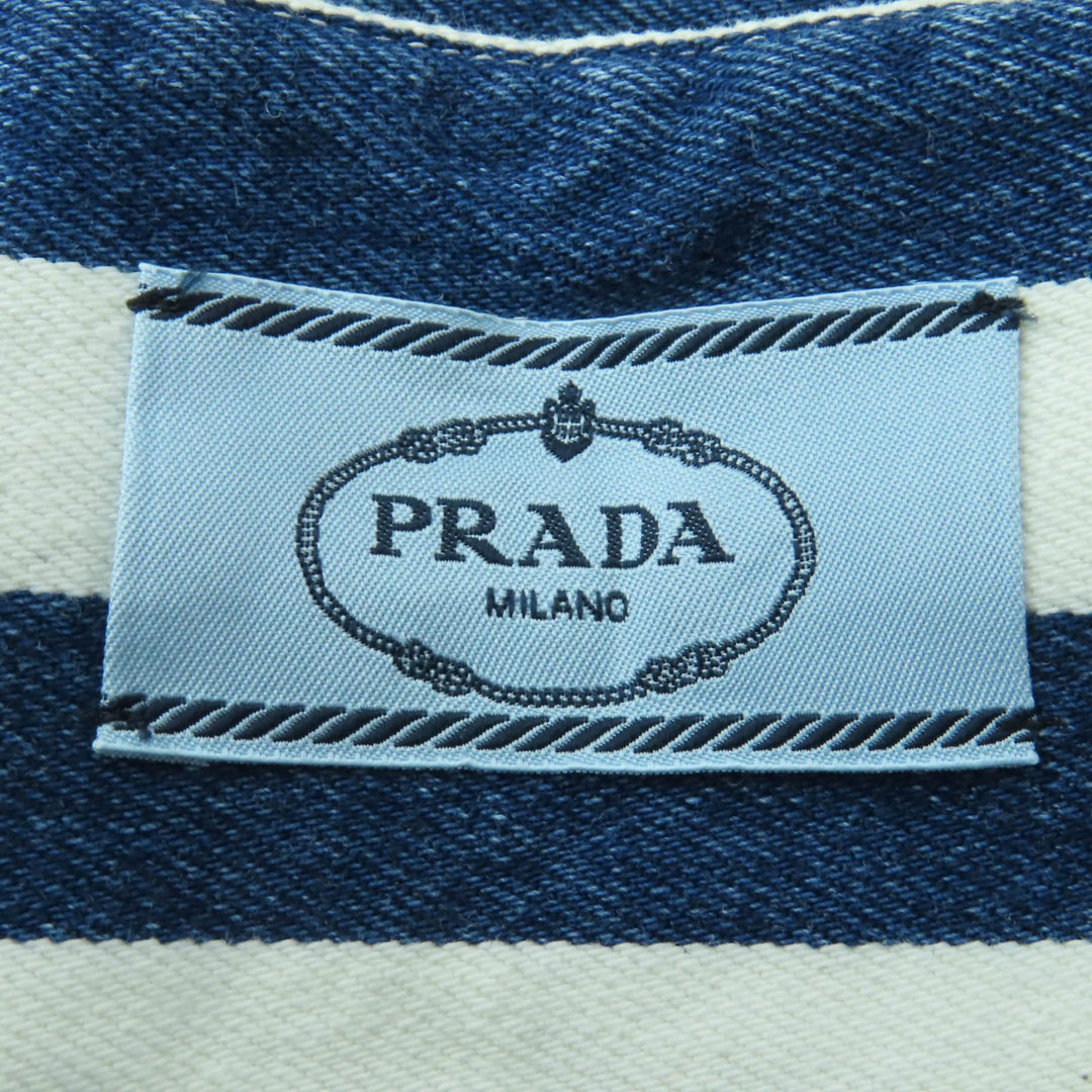 極美品☆PRADA プラダ 22SS GFA122 トライアングルロゴ オーガニックコットン デニム ノースリーブワンピース 40 伊製 正規品 レディース