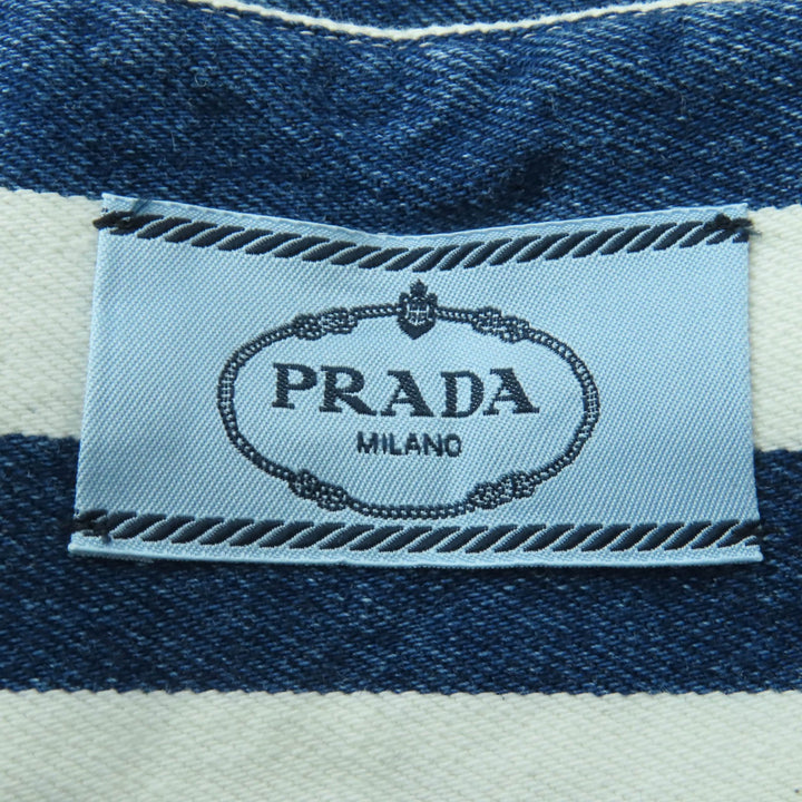極美品☆PRADA プラダ 22SS GFA122 トライアングルロゴ オーガニックコットン デニム ノースリーブワンピース 40 伊製 正規品 レディース