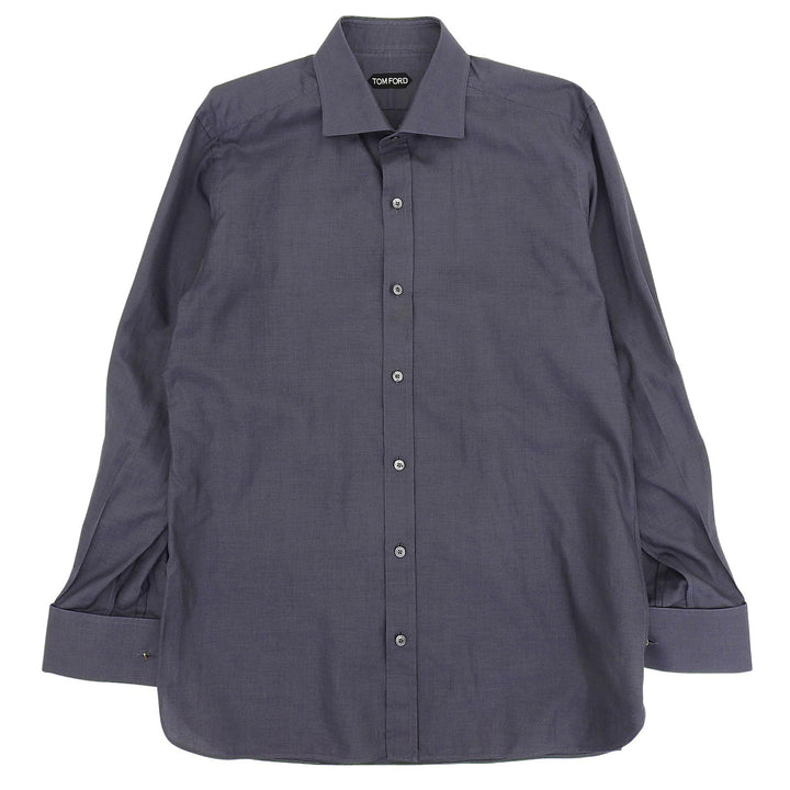 美品▲TOM FORD トムフォード コットン100％ ロングスリーブ ダブルカフスシャツ 長袖シャツ グレー 43 イタリア製 正規品 メンズ