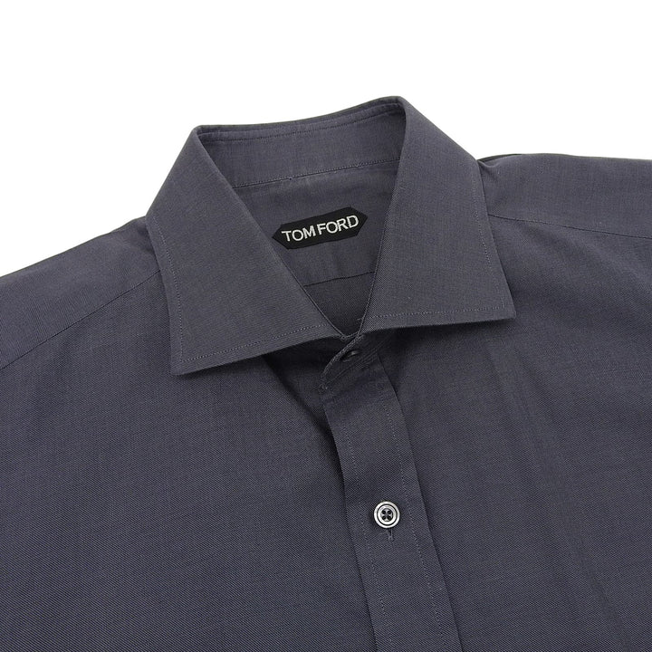 美品▲TOM FORD トムフォード コットン100％ ロングスリーブ ダブルカフスシャツ 長袖シャツ グレー 43 イタリア製 正規品 メンズ