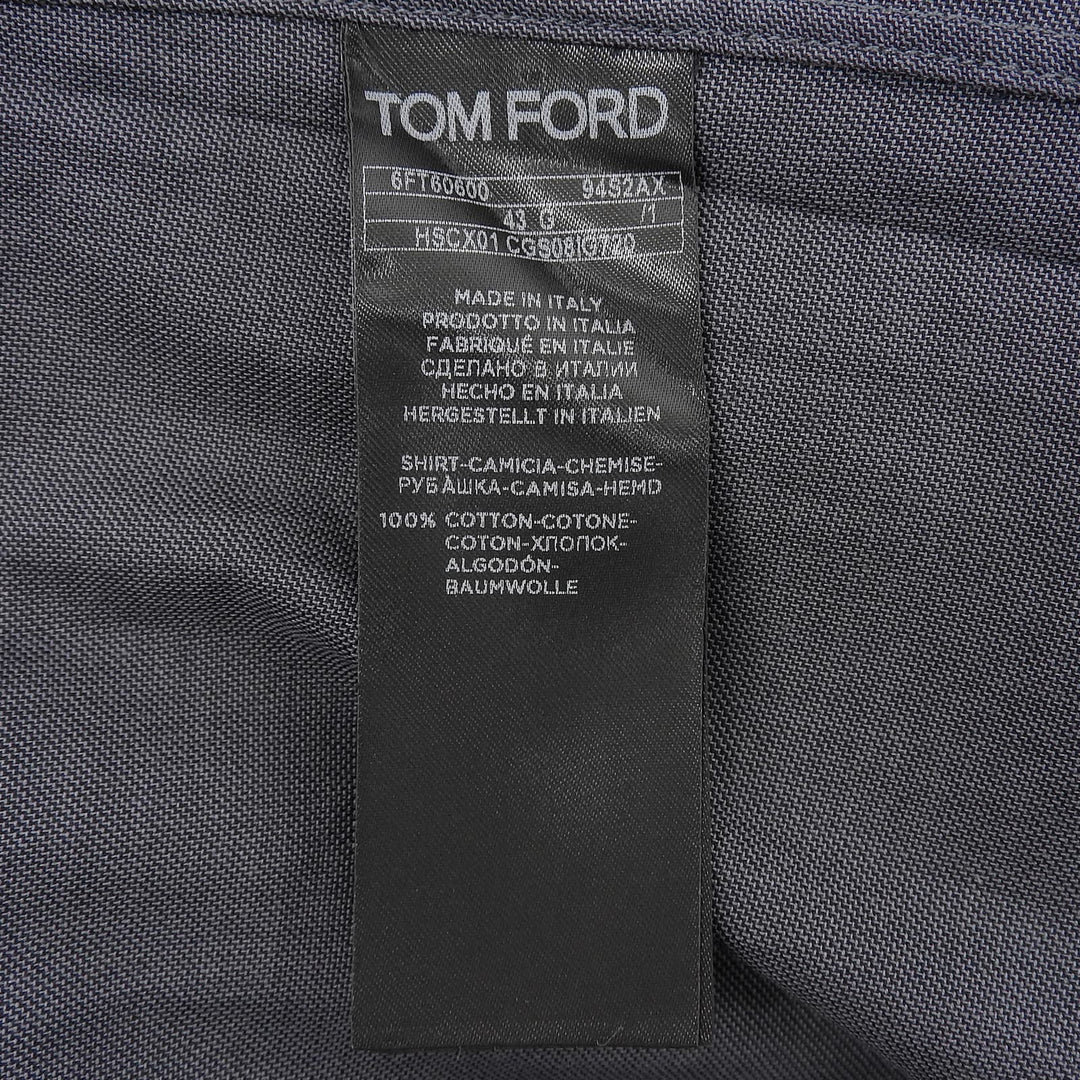 美品▲TOM FORD トムフォード コットン100％ ロングスリーブ ダブルカフスシャツ 長袖シャツ グレー 43 イタリア製 正規品 メンズ