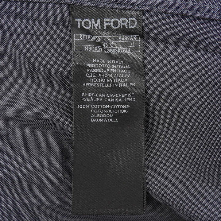 美品▲TOM FORD トムフォード コットン100％ ロングスリーブ ダブルカフスシャツ 長袖シャツ グレー 43 イタリア製 正規品 メンズ