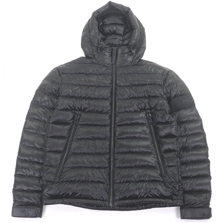 極美品□MACKAGE マッカージュ KEAGAN-RS リサイクルナイロン ジップアップ フーデッド ライトダウンジャケット ブラック 40 メンズ