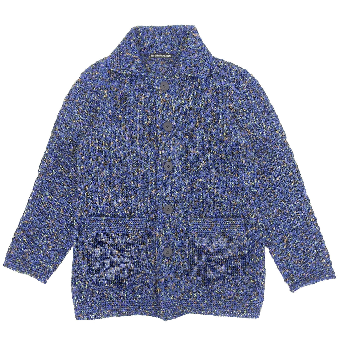 極美品▲ISSEY MIYAKE MEN イッセイミヤケ メン ME61KO165 ロゴボタン付 かぎ編み ジャケット ブルー マルチ 1 日本製 正規品 メンズ