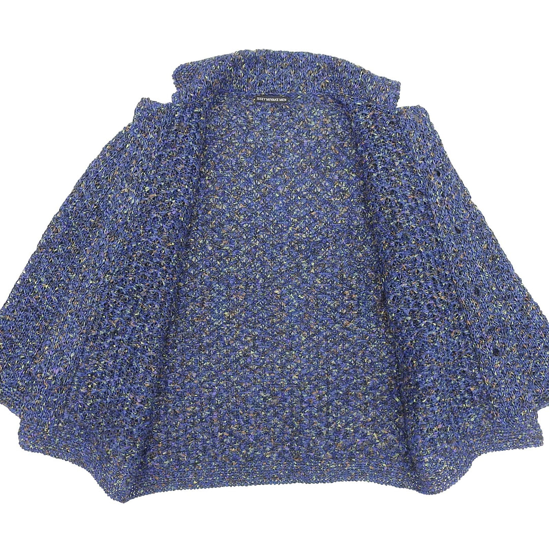 極美品▲ISSEY MIYAKE MEN イッセイミヤケ メン ME61KO165 ロゴボタン付 かぎ編み ジャケット ブルー マルチ 1 日本製 正規品 メンズ