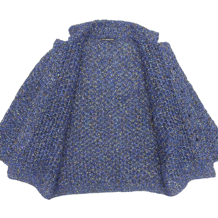 極美品▲ISSEY MIYAKE MEN イッセイミヤケ メン ME61KO165 ロゴボタン付 かぎ編み ジャケット ブルー マルチ 1 日本製 正規品 メンズ