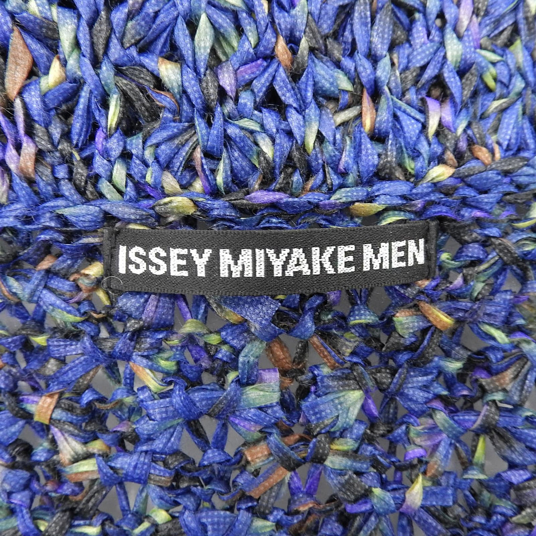 極美品▲ISSEY MIYAKE MEN イッセイミヤケ メン ME61KO165 ロゴボタン付 かぎ編み ジャケット ブルー マルチ 1 日本製 正規品 メンズ