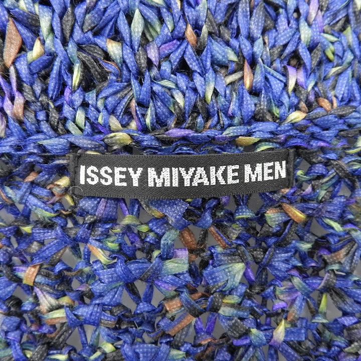 極美品▲ISSEY MIYAKE MEN イッセイミヤケ メン ME61KO165 ロゴボタン付 かぎ編み ジャケット ブルー マルチ 1 日本製 正規品 メンズ