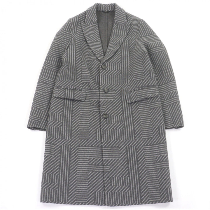 極美品□FENDI フェンディ 23AW FF0770 ウール シルク FFロゴ ズッカ 総柄 チェスターコート ロングコート グレー 46 イタリア製 正規品