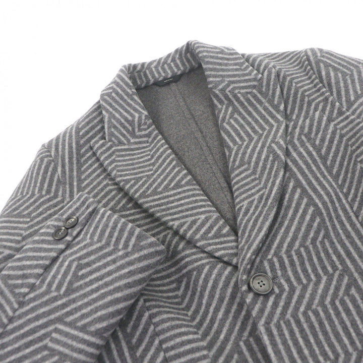 極美品□FENDI フェンディ 23AW FF0770 ウール シルク FFロゴ ズッカ 総柄 チェスターコート ロングコート グレー 46 イタリア製 正規品