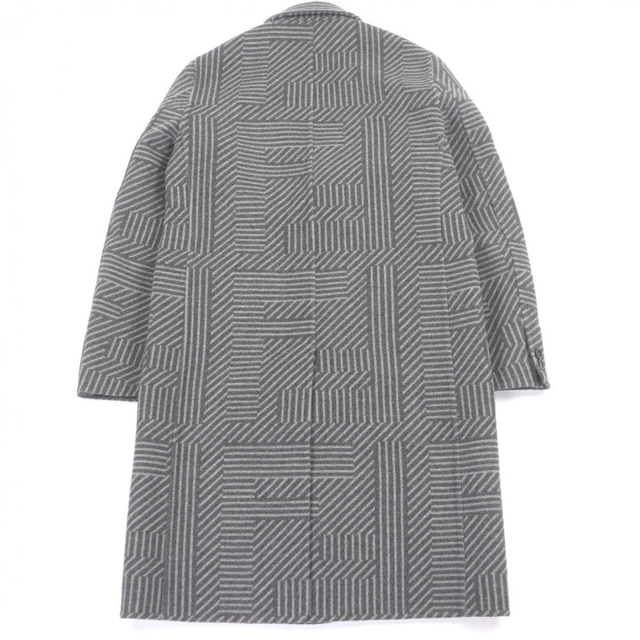極美品□FENDI フェンディ 23AW FF0770 ウール シルク FFロゴ ズッカ 総柄 チェスターコート ロングコート グレー 46 イタリア製 正規品