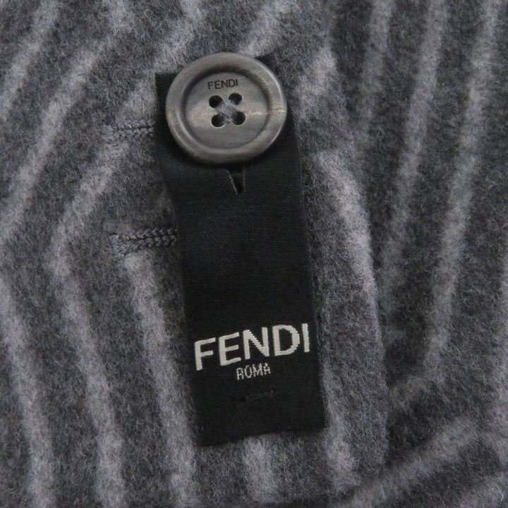 極美品□FENDI フェンディ 23AW FF0770 ウール シルク FFロゴ ズッカ 総柄 チェスターコート ロングコート グレー 46 イタリア製 正規品