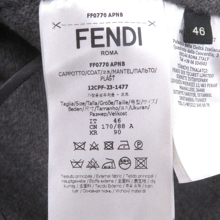 極美品□FENDI フェンディ 23AW FF0770 ウール シルク FFロゴ ズッカ 総柄 チェスターコート ロングコート グレー 46 イタリア製 正規品