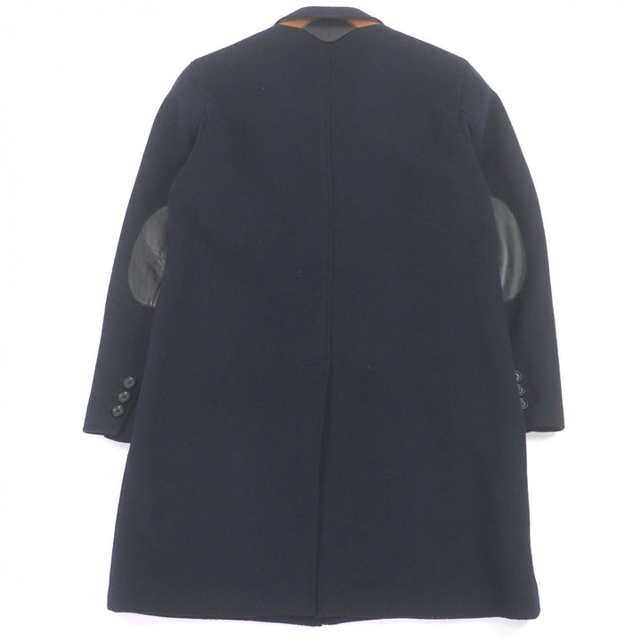 美品□COACH コーチ 33826 ウール100％ レザーエルボーパッチ チェスターコート ロングコート ネイビー M 正規品 メンズオススメ◎