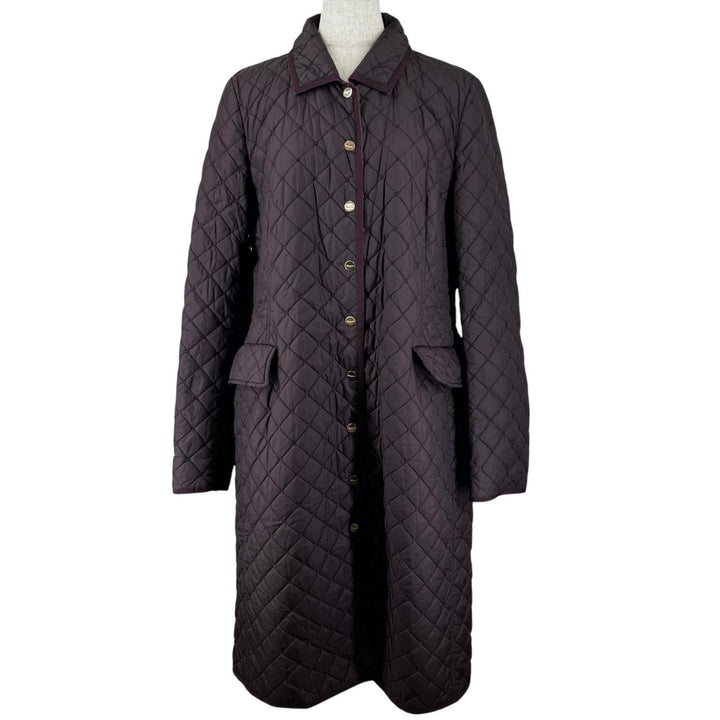 美品▲Salvatore Ferragamo サルヴァトーレフェラガモ 裏地レオパード柄 キルティング コート パープル 46 イタリア製 正規品 レディース